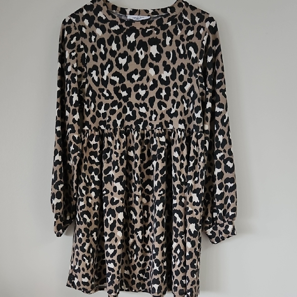 Carly Jean Black and Tan Leopard Print Mini Dress